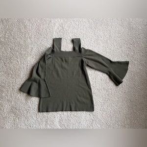 INC Olive Green Cold Shoulder Sweater w/ Bell Sleeves Size L